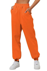 Women's Trousers With Pockets High Waist Loose Jogging-Orange-15
