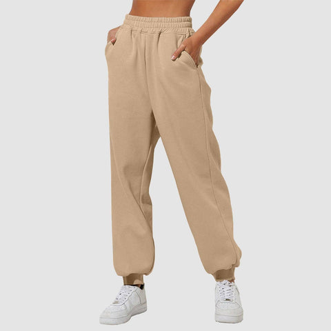 Women's Trousers With Pockets High Waist Loose Jogging-Khaki-2