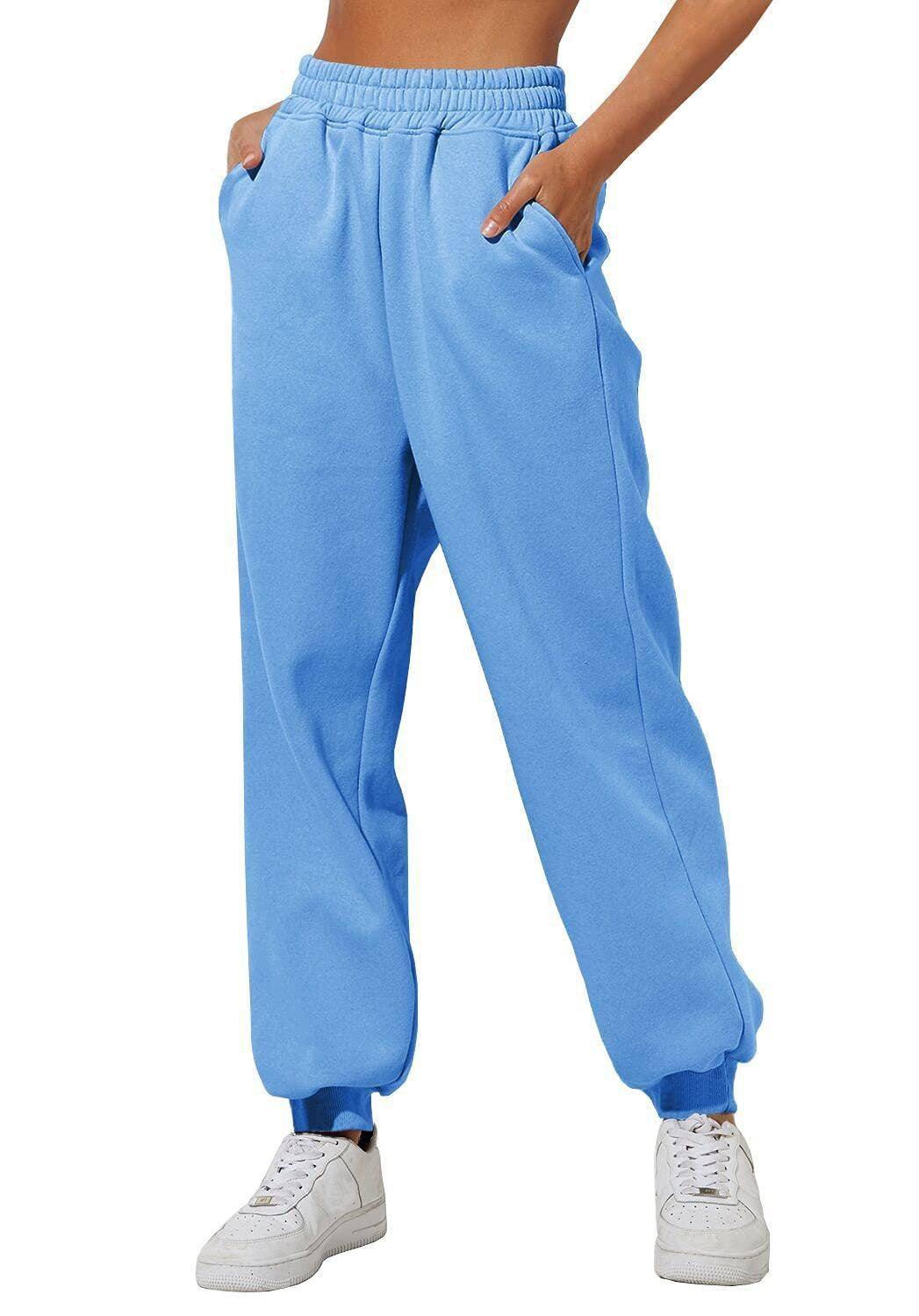 Women's Trousers With Pockets High Waist Loose Jogging-Sky Blue-6