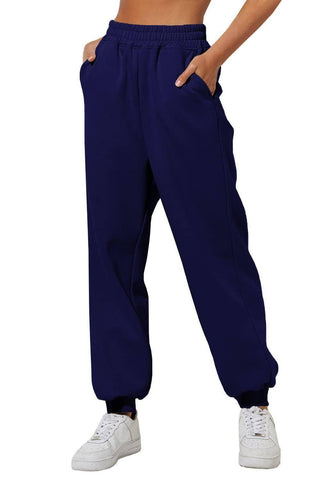 Women's Trousers With Pockets High Waist Loose Jogging-Navy Blue-7