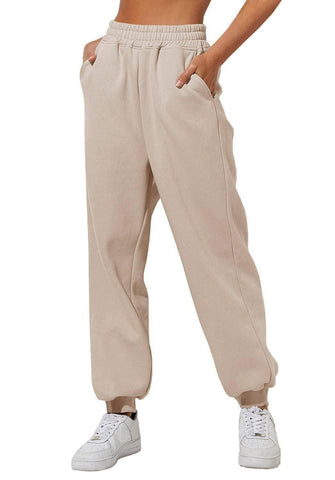 Women's Trousers With Pockets High Waist Loose Jogging-Apricot-9