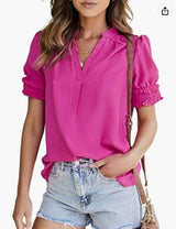 Women's V-neck Casual Short-sleeved Solid Color Chiffon-6