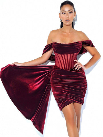 Women's Velvet With Breast Sexy Evening Dress-2