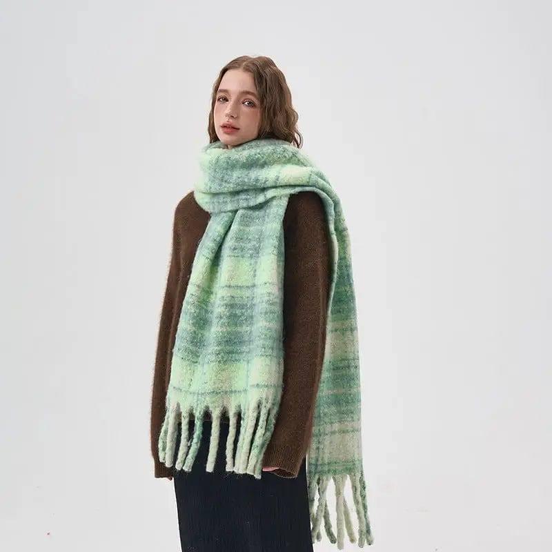 Women's White And Green Plaid Scarf-6