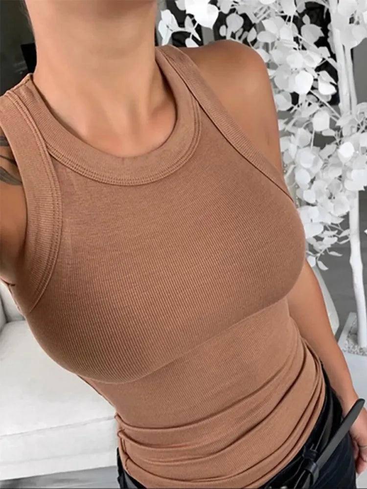 Women Solid Round Neck Ribbed Tank Top Camisole Women Summer-2