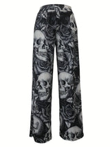 Women Stylish Skulls Printed Wide Leg PanT With Pockets-5