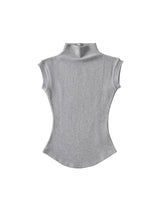 Women Summer Sexy Turtleneck Sleeveless T-Shirts Tops Solid-GRAY-11