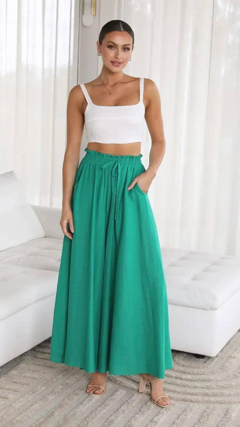 Womens Pants Wide Leg Loose Comfy Lounge Sweatpants With-Green-7