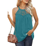 Womens Tank Tops Loose Fit Summer Lace Halter Tops-Peacock blue-6