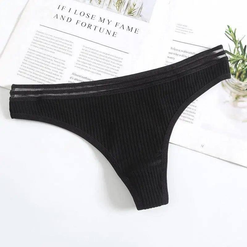 Womens Underwear Panties Cotton Sexy Thong Soft-Black-2
