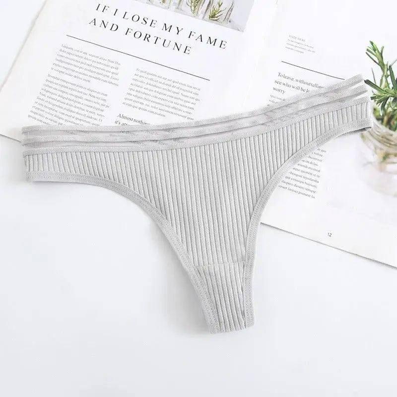 Womens Underwear Panties Cotton Sexy Thong Soft-Grey-3