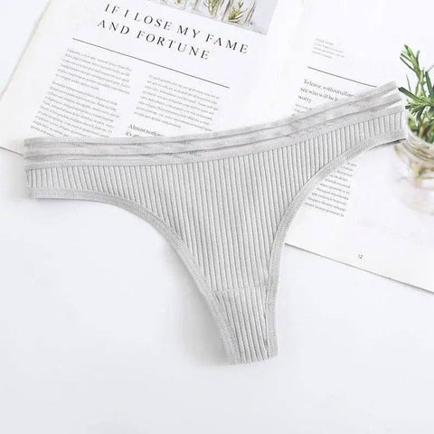 Womens Underwear Panties Cotton Sexy Thong Soft-Grey-3