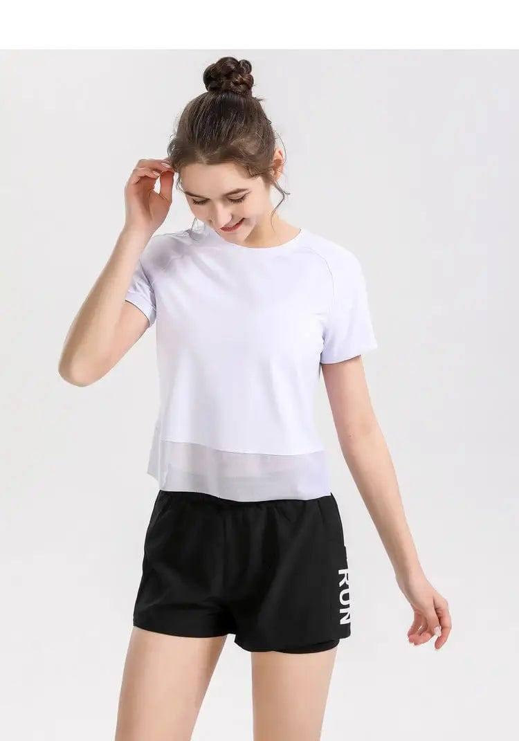 Yoga Exercise Fitness Running Top Women Short SLeeves-1