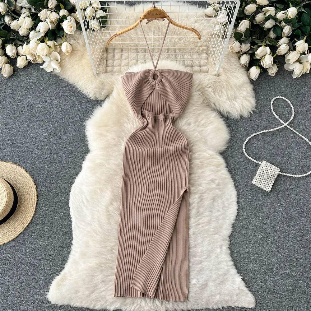 YuooMuoo Chic Fashion Sexy Package Hips Split Knitted Summer-Khaki-10