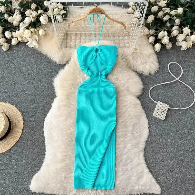 YuooMuoo Chic Fashion Package Hips Split Knitted Summer-Sky blue-15