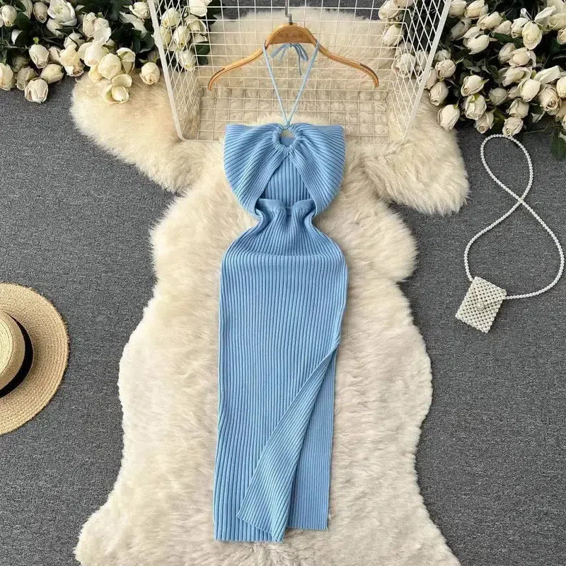 YuooMuoo Chic Fashion Package Hips Split Knitted Summer-Blue-7