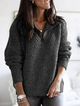 Zip pullover long sleeve sweater sweater coat-Dark grey-6