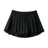 Zoki Sexy Women Pleated Skirts High Waist Summer Vintage-Black-5