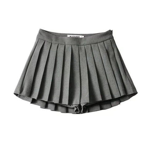 Zoki Sexy Women Pleated Skirts High Waist Summer Vintage-Gray-7