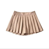 Zoki Sexy Women Pleated Skirts High Waist Summer Vintage-Beige-8