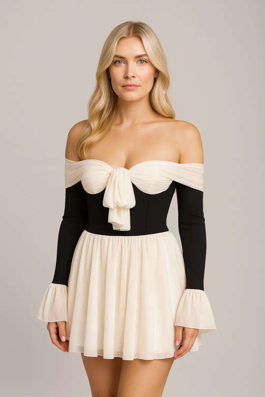 Farblich passendes schulterfreies Kleid für Frauen