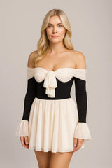 Farblich passendes schulterfreies Kleid für Frauen