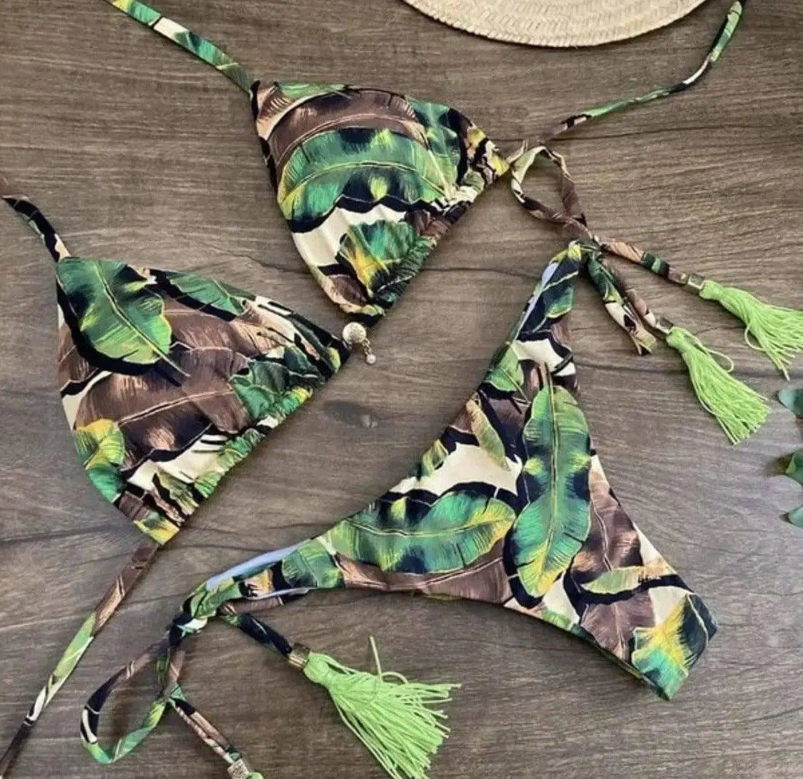 Skull leopard print split bikini-5218Style-4