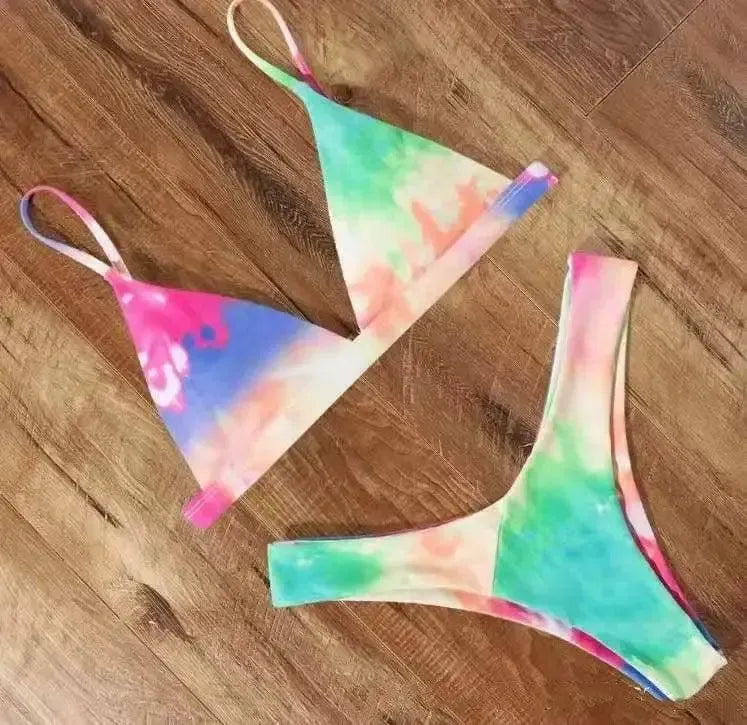 Solid Color Bikini Strappy Swimsuit-GreenB-4