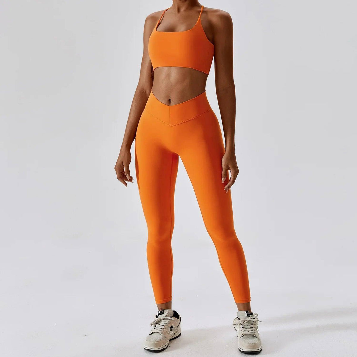 Women Yoga Clothing Sets Athletic Wear High Waist Leggings-Tropical Orange-2-1