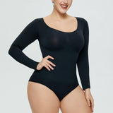 Women's One-piece Bottoming Shirt Long-sleeved Corset Body-Black-8